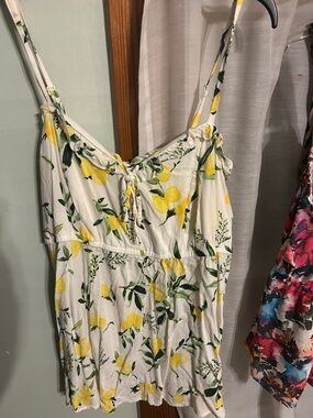 White Lemon Print Spaghetti Strap top